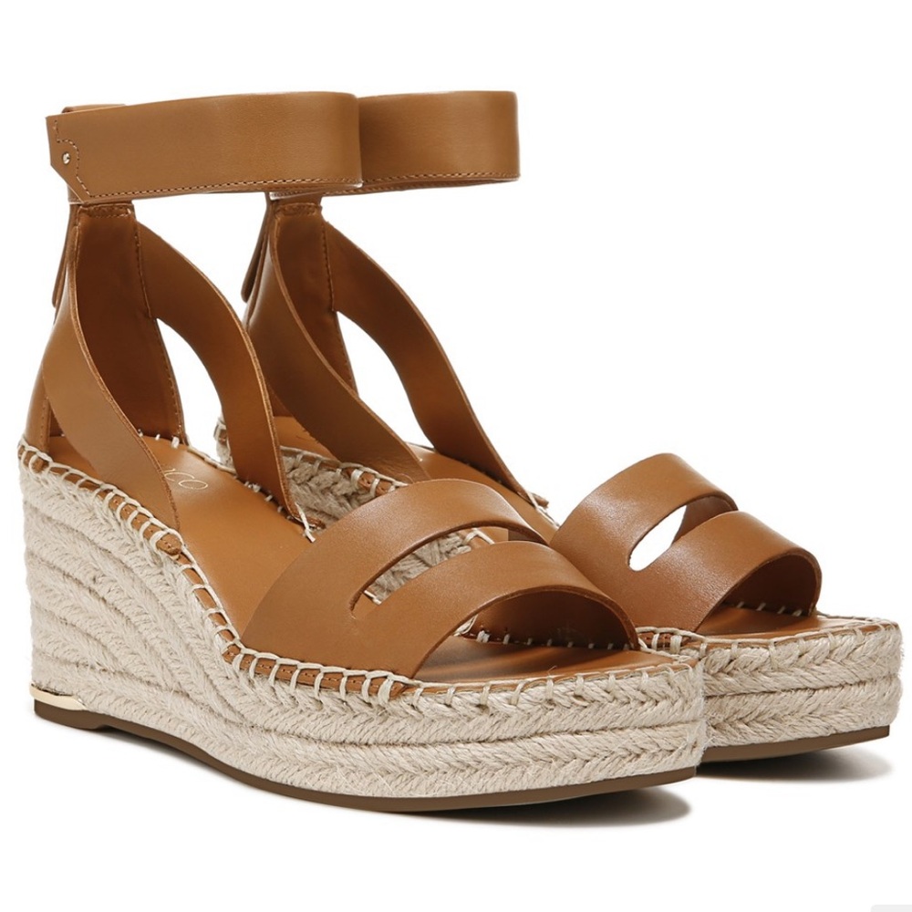 Franco Sarto Callia Beige Leather Espadrille Wedge Sandal Size 11